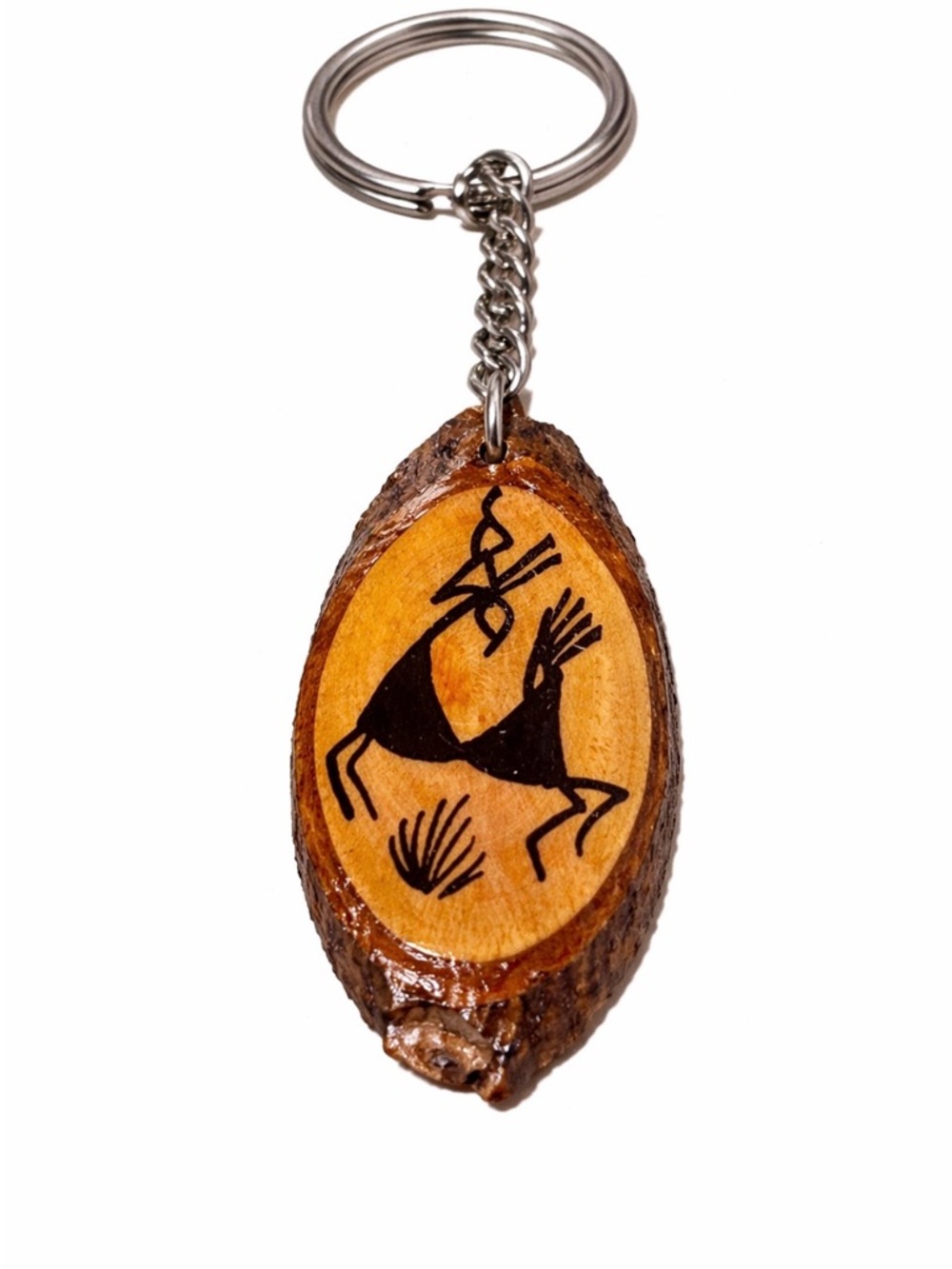 Vintage Wood Art Keychain Southwest Tribal Design Resin Coated Unique - Picture 4 of 4